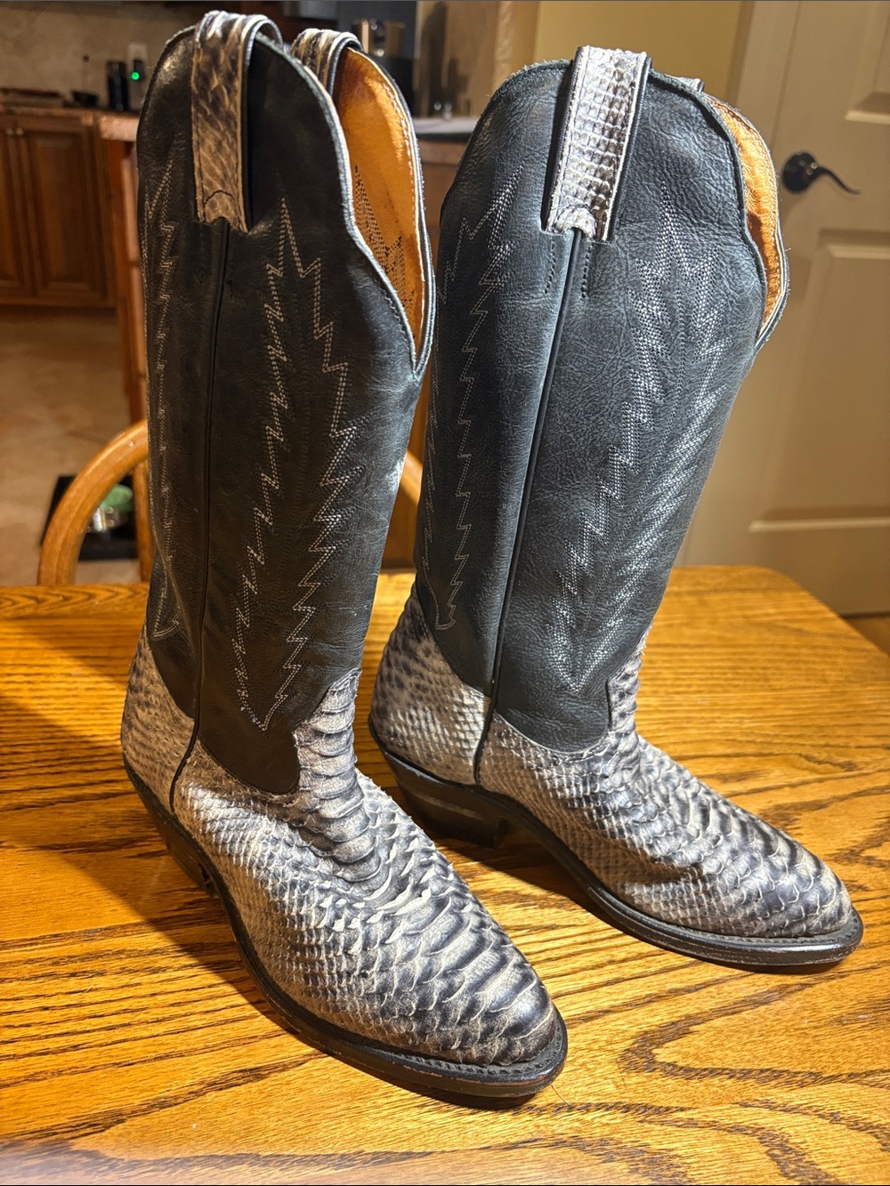 Women's Black and Gray Exotic Leather Heeled Cowboy Boots